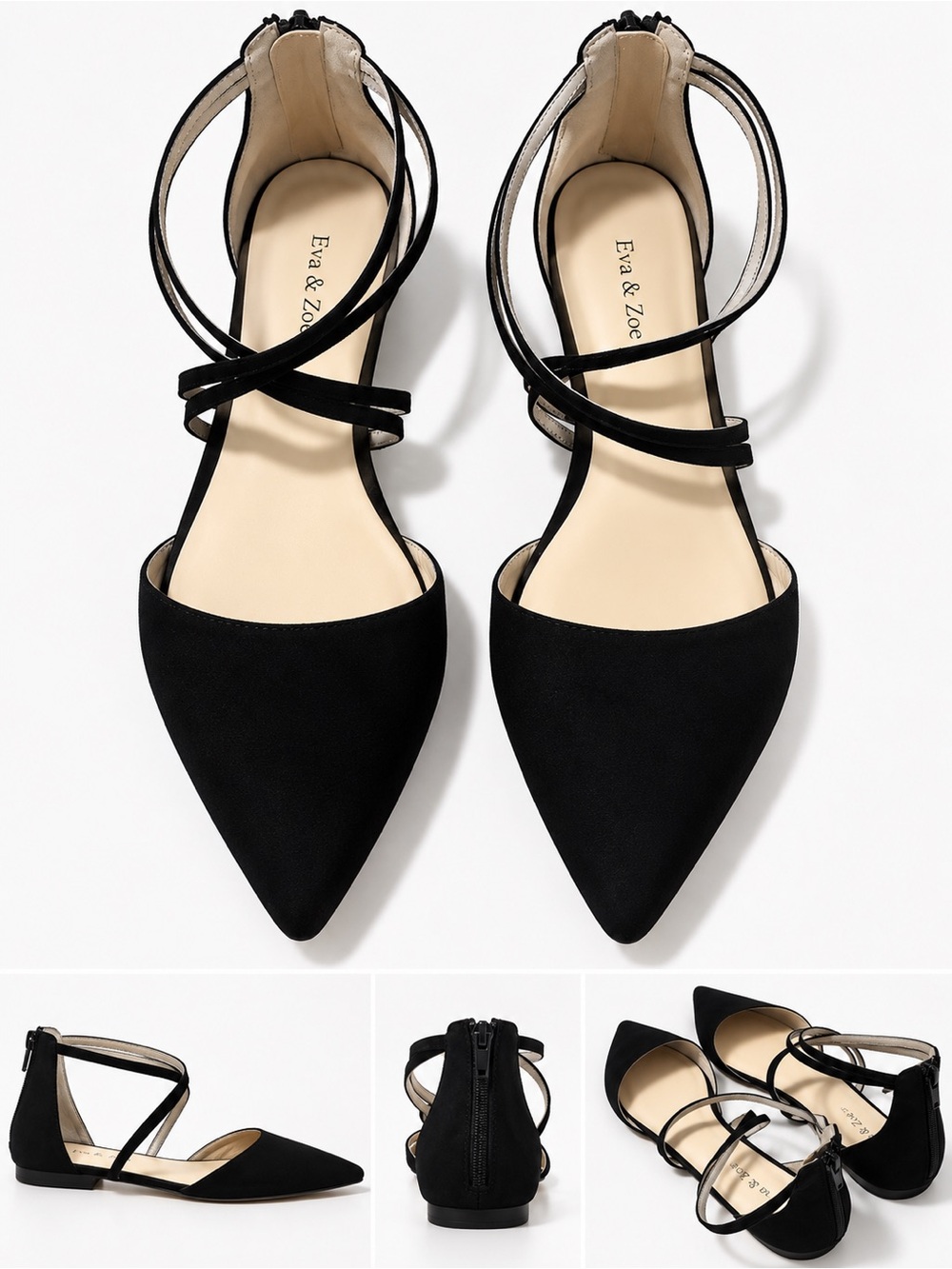 Eva & Zoe Black Pointed-Strap D'Orsay Flats